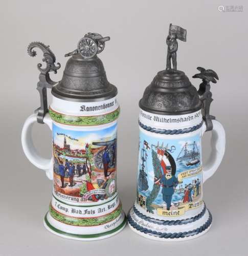 Two German porcelain reservist beer mugs based on an