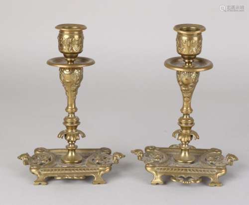 Two brass historicism Neo Renaissance candle holders.