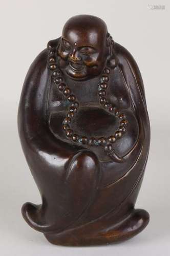 Old Chinese bronze laughing Buddha with bottom mark.