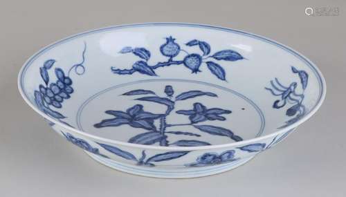 Rare Chinese porcelain deep dish with floral and fruit