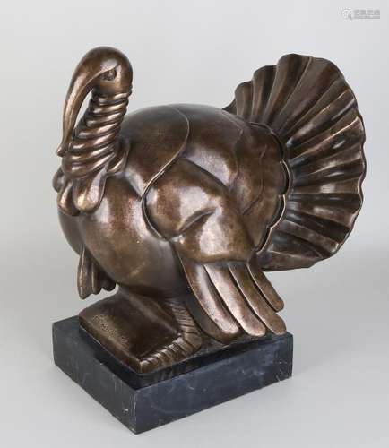 Large bronze Art Deco-style turkey on a black marble