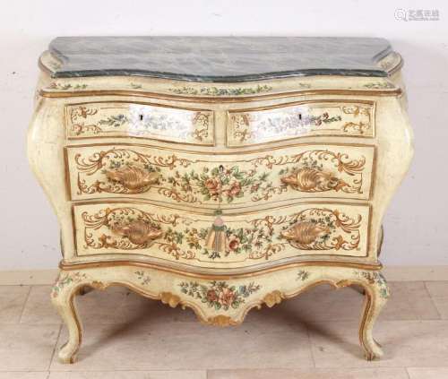 Signed Italian painted bombed chest of drawers with