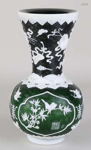 Rare old Chinese Beijing glass vase with bird /