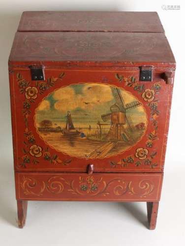 Rare 19th century Hindelopen painted coal box with
