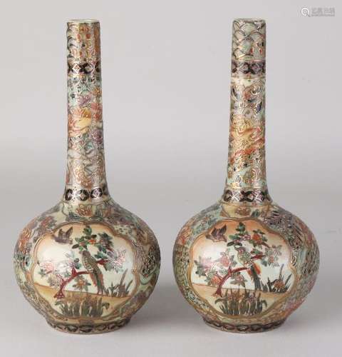 Two beautiful antique Japanese Satsuma pipe vases with