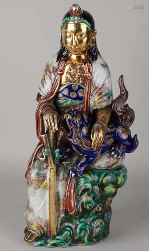 Large Japanese Satsuma porcelain figure with Foo dog