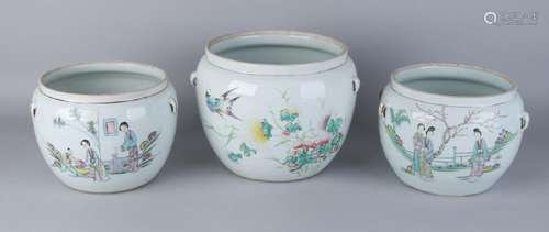 Three 19th century Chinese porcelain Family Rose pots