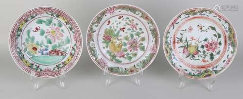 Three 19th century Chinese porcelain plates with garden