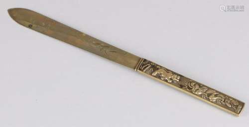 Antique Chinese brass letter opener with tiger and