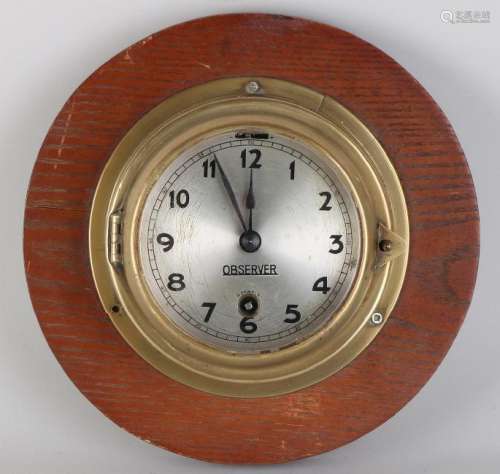 Old / antique brass ship's clock. Signature Observer, 4