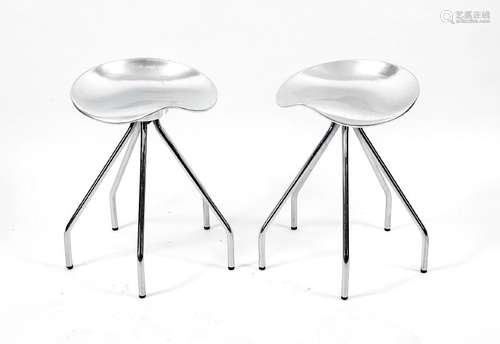 Six chromed metal modern design stools. Second half of