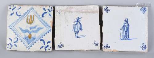 Three antique Dutch tiles. Consisting of: Tulip tile,