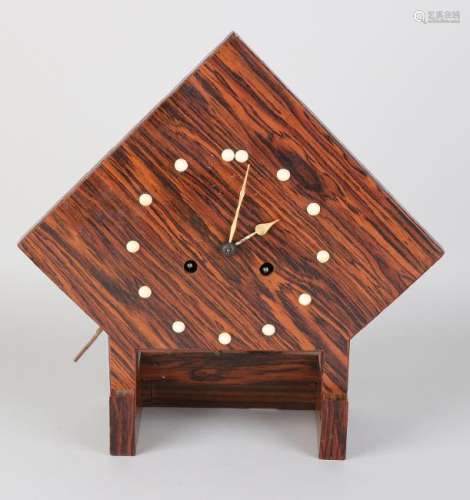 Coromandel wooden Art Deco table clock with German