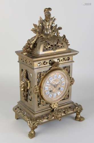 Antique French brass historicism pendulum with enamel,