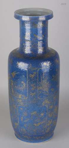 Large Chinese blue glazed vase with gold decor,