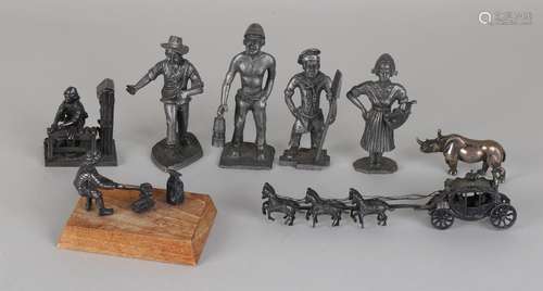 Eight old pewter figures. 20th century. Among other