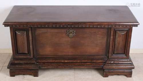 Italian-style walnut chest with flap to the front. 20th