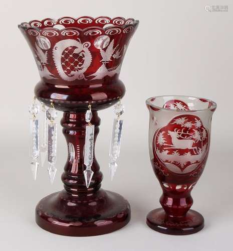 Twice antique ruby red Bohemian crystal with