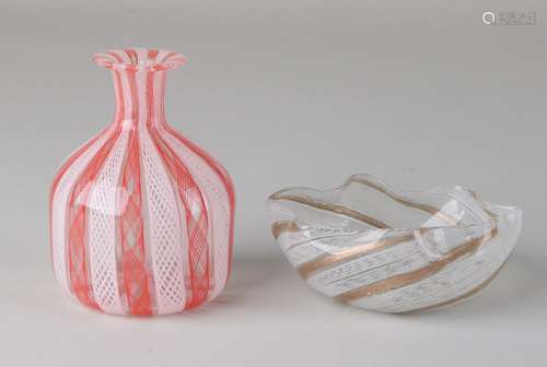 Two times old Murano glass. Latticino. 20th century.