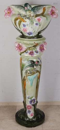 Very large Jugendstil Majolica pedestal + flowerpot