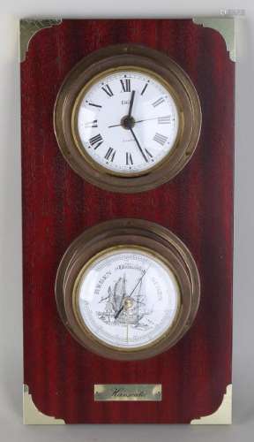German mahogany wall ship's clock with barometer. Eble