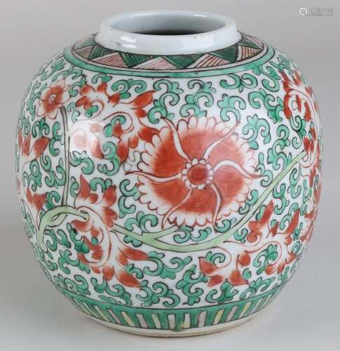 Antique Chinese ginger jar with flowers and tendrils