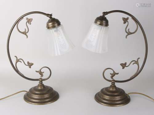 Two decorative table lamps with etched glass