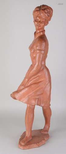 Large signed terracotta lady. Circa 1930 - 1950. By