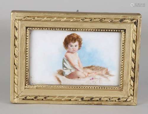 19th century French porcelain plaque. Child in the