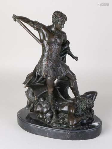 Bronze figure on black marble base. 21st century. Roman