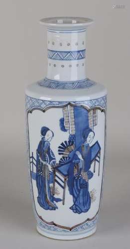 Old Chinese porcelain vase with geishas and child's