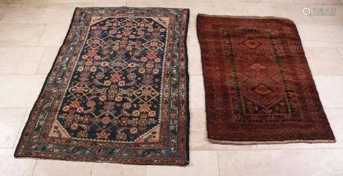 Two ancient Persian rugs. Consisting of: Prayer rug,