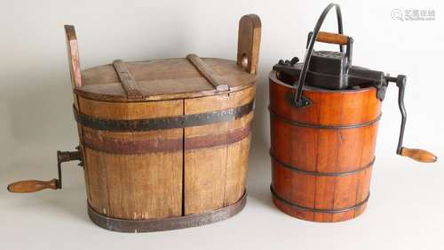 Two antique wooden / with iron butter carts. Circa