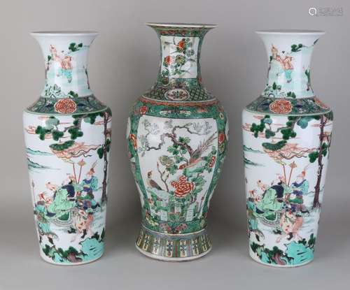 Three large Chinese porcelain vases with landscapes,