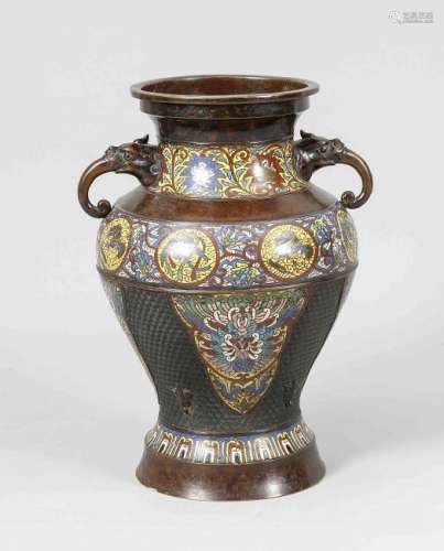 Large antique Japanese cloisonne vase with dragons,
