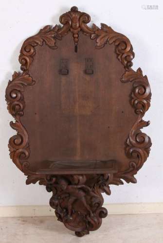 Large 19th century oak carved wall console with figure
