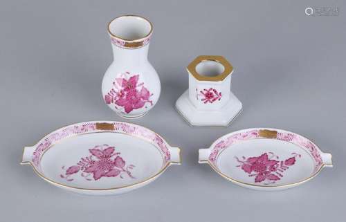 Four times old Herend porcelain with gold / pink floral