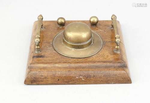 Antique oak with brass maritime inkwell. Around 1920.
