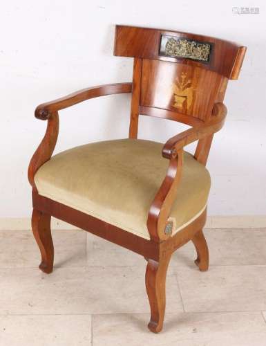 Rare mahogany Empire armchair with floral intarsia and