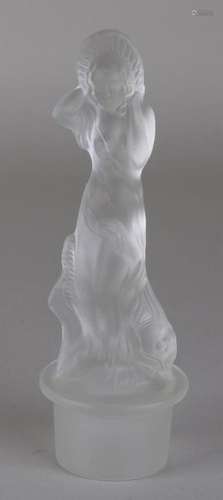 Glass ladies figure with big fish. Unsigned. 20th