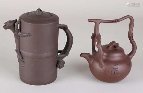 Two ancient Chinese Yixing teapots. Once high model