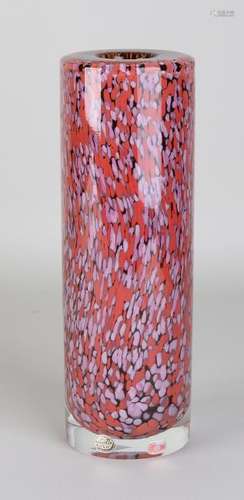 Modern heavy bohemian glass vase in the color brick red