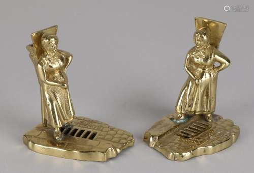 Two antique brass gilt figures. Peasant women with back