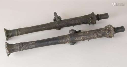 Two old / antique Chinese brass ship's bow cannons with