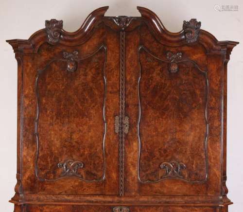 18th Century Dutch burr walnut Baroque cabinet. Double