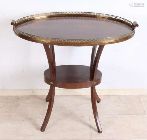19th century English mahogany oval table with brass rim
