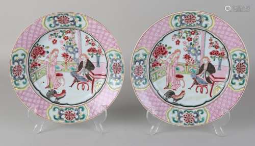 Two old Chinese porcelain Family Rose plates with