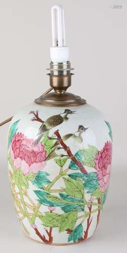 Antique Chinese porcelain lamp base. Floral / birds and