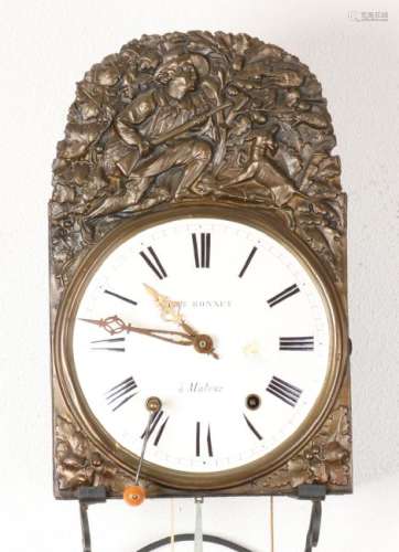 Large 19th century comtoise clock with wall mounting.