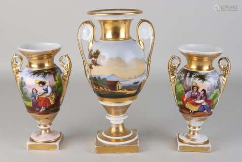 Three early 19th century Empire porcelain amphora vases